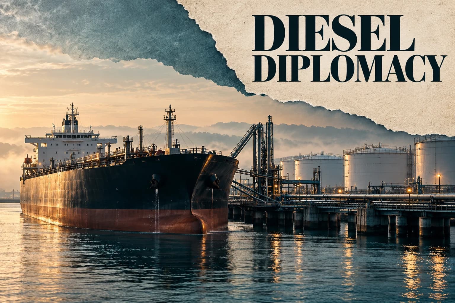 A fuel tanker and storage terminal beneath Diesel Diplomacy.